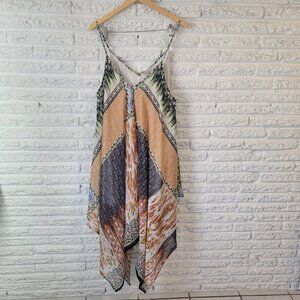 Magic Women's Plus Size 2X Green Geometric Boho Handkerchief Hem Slip GEO28E